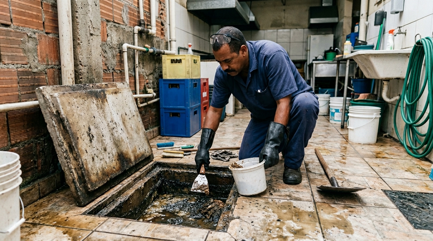 Limpeza de caixa de gordura residencial em Lages‑SC